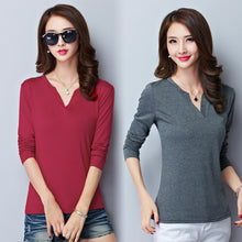 2016 New Fashion Women clothing T shirts V-neck t-shirt Women Top Full Sleeve M-5XL Tee 71708