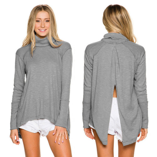 2016 New Fashion Women clothing Turtleneck T shirts Women Top Full Sleeve Female Irregular tops 71968