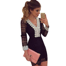 2016 New Fashion autumn Korean Style Women Sexy Lace Dress Solid Long Sleeve Ladies Dresses Black Color Women Patry dresses