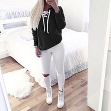 2016 New Fashion t shirt women Lacing Up cotton Solid Autumn Long Sleeve V Neck t-shirt women clothes tee shirt femme camisetas