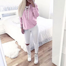 2016 New Fashion t shirt women Lacing Up cotton Solid Autumn Long Sleeve V Neck t-shirt women clothes tee shirt femme camisetas