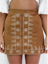 2016 New FashionWomen Empire High Waist Embroidery Tube Suede Mini Skirt Women Black Brown Pencil Bodycon Skirts #1122Saia