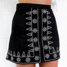 2016 New FashionWomen Empire High Waist Embroidery Tube Suede Mini Skirt Women Black Brown Pencil Bodycon Skirts #1122Saia