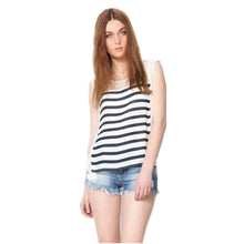 2016 New Female Fashion Shirts Stripped Chiffon Blouse Women O-neck Sleeveless Tops Casual Shirt 70261