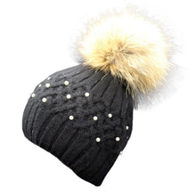 2016 New Hot Raccoon Fur Women Winter Hats With Pearl Pompons Knitted Crochet Hats For Women Beaniea Spring Winter Warm Caps