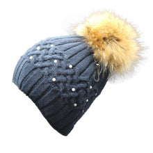 2016 New Hot Raccoon Fur Women Winter Hats With Pearl Pompons Knitted Crochet Hats For Women Beaniea Spring Winter Warm Caps