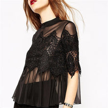 2016 New Hot Sale Women Blouse Stand 3/4 Tee Shirt Chiffon Casual Blouses Lace Fashion Plus Size Blusas 70656