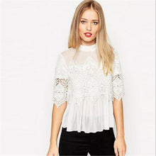 2016 New Hot Sale Women Blouse Stand 3/4 Tee Shirt Chiffon Casual Blouses Lace Fashion Plus Size Blusas 70656