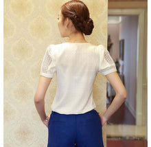 2016 New Hot Selling Casual Lace Blusas Elegant Ladies' V-Neck Doll Chiffon Shirts&Blouse Summer Short Sleeve Tops Camisas S-XXL