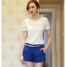 2016 New Hot Selling Casual Lace Blusas Elegant Ladies' V-Neck Doll Chiffon Shirts&Blouse Summer Short Sleeve Tops Camisas S-XXL