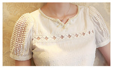 2016 New Hot Selling Casual Lace Blusas Elegant Ladies' V-Neck Doll Chiffon Shirts&Blouse Summer Short Sleeve Tops Camisas S-XXL