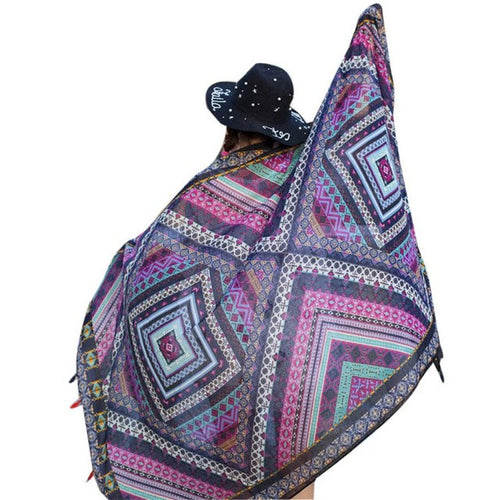 2016 New Hot Women Spring Summer Autumn Ladies Scarf Ethnic Style Print Cotton Square Scarf Beach Head Wrap Tassel Shawl YLYL