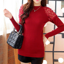 2016 New O-Neck Autumn Women Sweater Long Sleeve Pullovers Knitting Fashion Turtle-neck Lace Outwear 71653