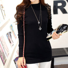 2016 New O-Neck Autumn Women Sweater Long Sleeve Pullovers Knitting Fashion Turtle-neck Lace Outwear 71653