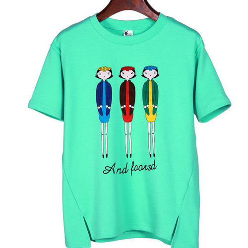 2016 New Plus Size Fashion Short Sleeve T-shirts Female T shirts Print Cartoon Three Girl Tops Women Clothing 72419
