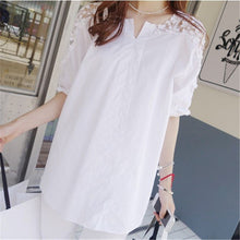 2016 New Plus Size Women Clothing S-5XL Half Sleeve Shirts O-neck Lace Shoulder Patchwork Blouse Fashion Cotton Blouse 70659