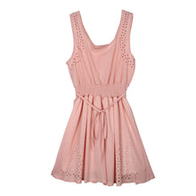 2016 New Sexy Womens Dresses Slim Sleeveless Hollow White Women Summer Dress Lady 2 Color Chiffon Mini Dresses Vestidos casual