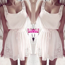 2016 New Sexy Womens Dresses Slim Sleeveless Hollow White Women Summer Dress Lady 2 Color Chiffon Mini Dresses Vestidos casual