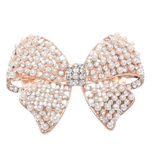 2016 New Shine Rhinestone Girls Woman Bow Hairpin Full Diamond Pearl Bow Spring Clip #3546