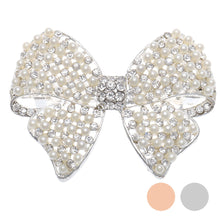 2016 New Shine Rhinestone Girls Woman Bow Hairpin Full Diamond Pearl Bow Spring Clip #3546