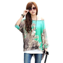 2016 New Short Batwing Sleeve T-shirts Plus Size Female Floral Print T shirts Top O-neck Women Chiffon t shirt 71134
