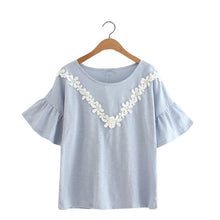 2016 New Short Flare Sleeve T-shirts Plus Size Female Patchwork T shirts Top Women t shirt 71108