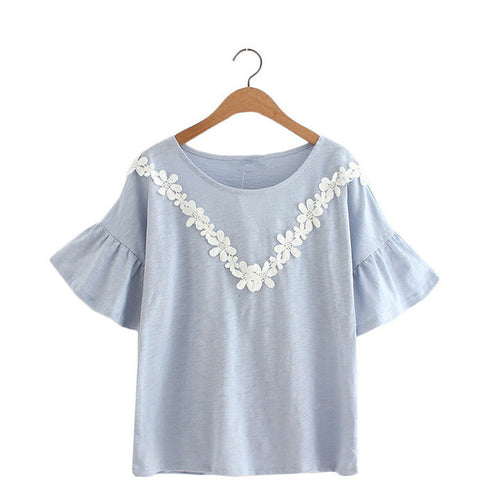 2016 New Short Flare Sleeve T-shirts Plus Size Female Patchwork T shirts Top Women t shirt 71108