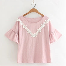 2016 New Short Flare Sleeve T-shirts Plus Size Female Patchwork T shirts Top Women t shirt 71108