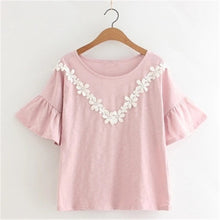 2016 New Short Flare Sleeve T-shirts Plus Size Female Patchwork T shirts Top Women t shirt 71108