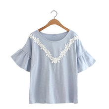 2016 New Short Flare Sleeve T-shirts Plus Size Female Patchwork T shirts Top Women t shirt 71108