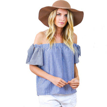 2016 New Short Lantern Sleeve Plus Size T-shirts Female T shirts Slash Neck Stripped Off Shoulder Tops Women Clothing 71028