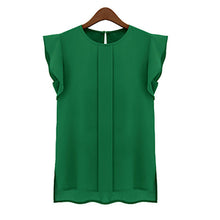 2016 New Short Sleeve Chiffon Round O Neck Ruffle Solid Loose Shirt Tops Blouse s-2XL Plus Size Women Blusas70687