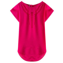 2016 New Short Sleeve Fashion T-shirts Large Size Female T shirts Floral Hollow Out Print Tops Women Chiffon t shirt 71262