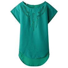 2016 New Short Sleeve Fashion T-shirts Large Size Female T shirts Floral Hollow Out Print Tops Women Chiffon t shirt 71262