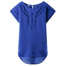 2016 New Short Sleeve Fashion T-shirts Large Size Female T shirts Floral Hollow Out Print Tops Women Chiffon t shirt 71262