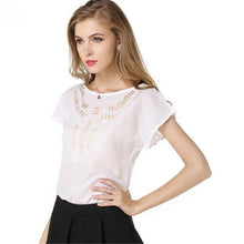 2016 New Short Sleeve Fashion T-shirts Large Size Female T shirts Floral Hollow Out Print Tops Women Chiffon t shirt 71262