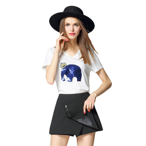 2016 New Short Sleeve T-shirts Plus Size Female Animal Panda Print T shirts Top V-neck Women t shirt 71117