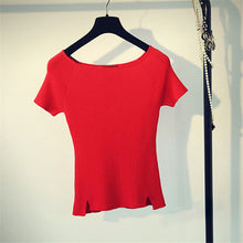 2016 New Short Sleeve T-shirts Plus Size Female Stripped T shirts Top Slash-neck Women Knitted t shirt 71294