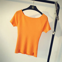 2016 New Short Sleeve T-shirts Plus Size Female Stripped T shirts Top Slash-neck Women Knitted t shirt 71294