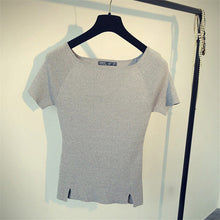 2016 New Short Sleeve T-shirts Plus Size Female Stripped T shirts Top Slash-neck Women Knitted t shirt 71294