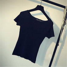 2016 New Short Sleeve T-shirts Plus Size Female Stripped T shirts Top Slash-neck Women Knitted t shirt 71294