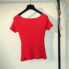 2016 New Short Sleeve T-shirts Plus Size Female Stripped T shirts Top Slash-neck Women Knitted t shirt 71294