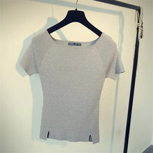 2016 New Short Sleeve T-shirts Plus Size Female Stripped T shirts Top Slash-neck Women Knitted t shirt 71294