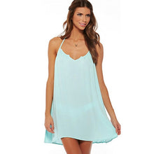 2016 New Style Women Sexy Sleeveless Halter O-Neck Summer Beach Dress Loose Chiffon Mini Women Dress#3546