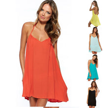 2016 New Style Women Sexy Sleeveless Halter O-Neck Summer Beach Dress Loose Chiffon Mini Women Dress#3546