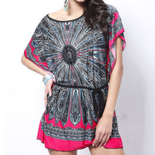2016 New Summer Retro Women Dress Loose Robe Ethnic Vestidos Print Boho Short Batwing Sleeve Design Mini Casual Dress Women