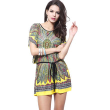 2016 New Summer Retro Women Dress Loose Robe Ethnic Vestidos Print Boho Short Batwing Sleeve Design Mini Casual Dress Women