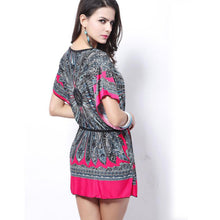 2016 New Summer Retro Women Dress Loose Robe Ethnic Vestidos Print Boho Short Batwing Sleeve Design Mini Casual Dress Women