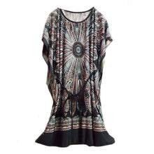 2016 New Summer Retro Women Dress Loose Robe Ethnic Vestidos Print Boho Short Batwing Sleeve Design Mini Casual Dress Women