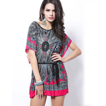2016 New Summer Retro Women Dress Loose Robe Ethnic Vestidos Print Boho Short Batwing Sleeve Design Mini Casual Dress Women